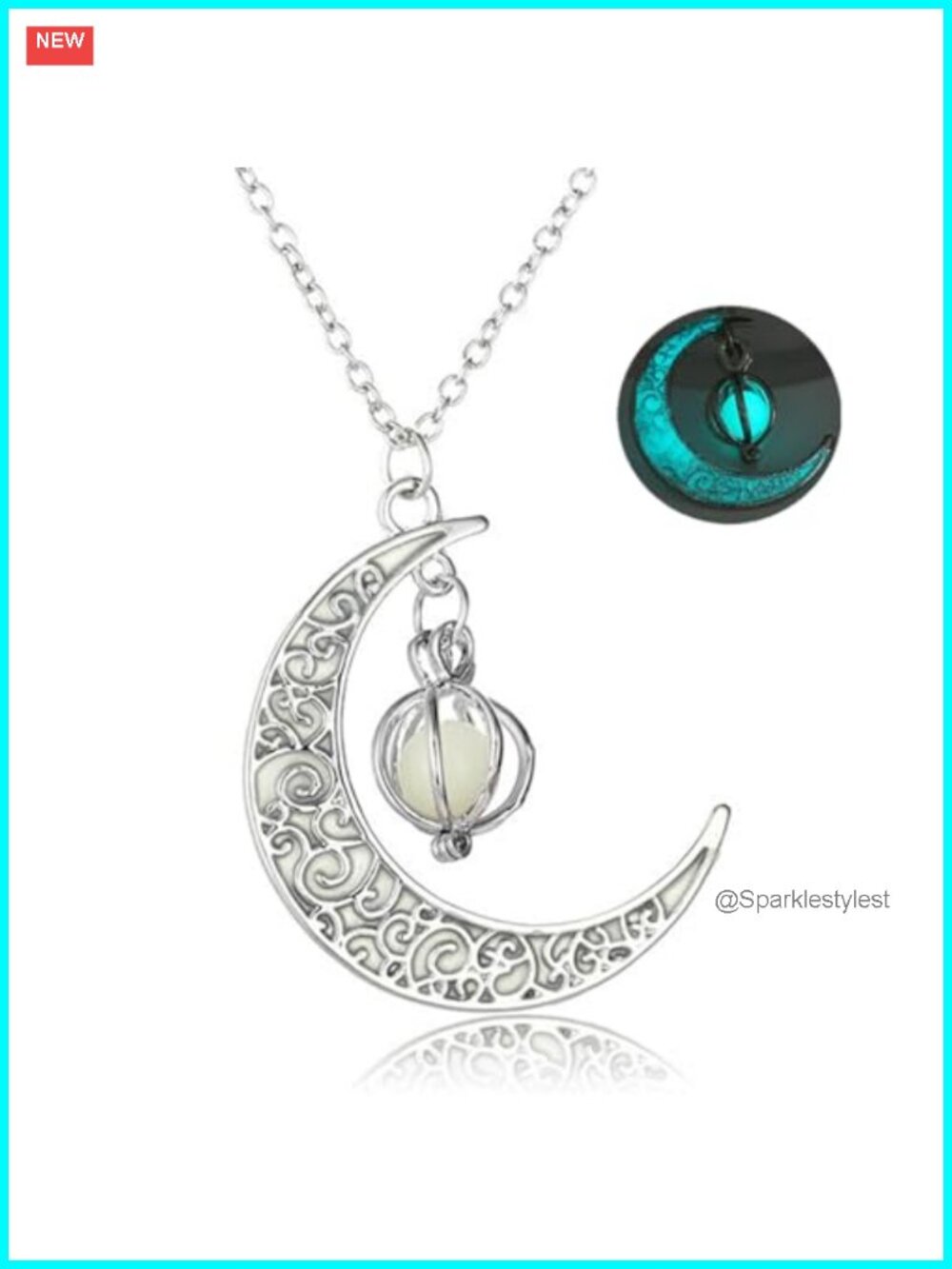 Glow in Dark Crescent Moon Pendant Necklace Alloy 18in